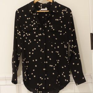 Equipment silk black star button-down blouse
